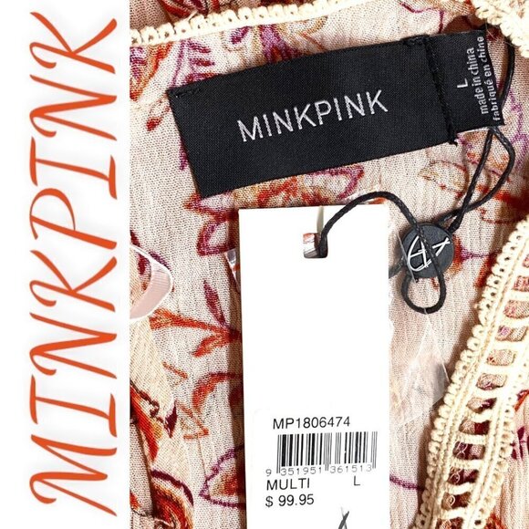NWT MINKPINK Lola Floral Multi V-Neck Boho Mini Dress, Size Large - Picture 9 of 14